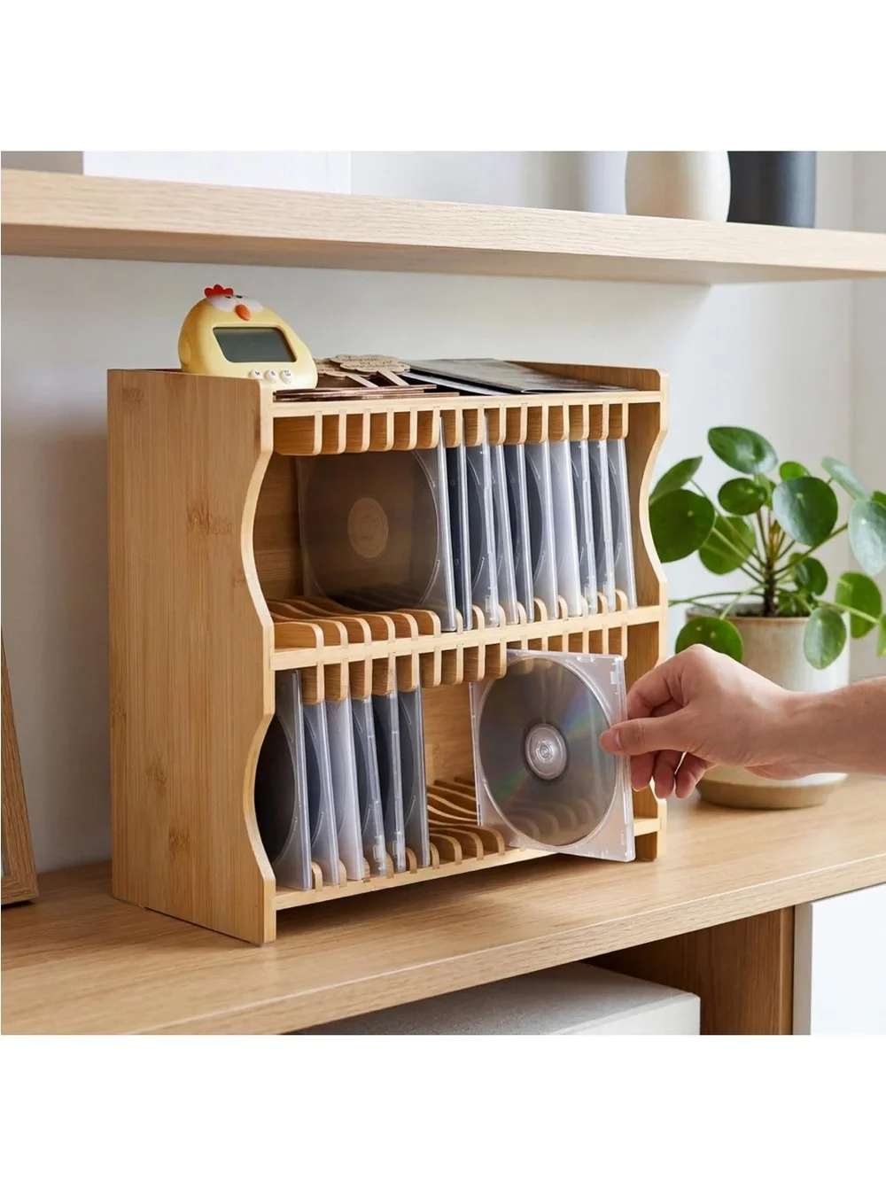 Bamboo CD/DVD Storage Organizer - Light Wood